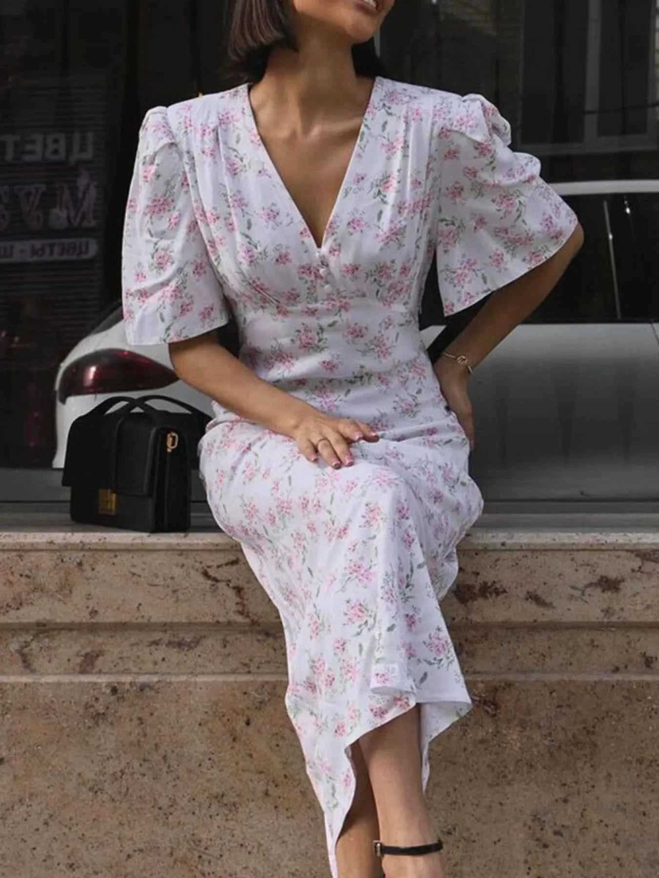 Floral Print Short Sleeve Dress.