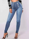 Full Size High-Waisted Double-Breasted Skinny Jeans Plus Size.