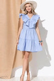 Chevron Ruffle Casual Dress with Florence Hem for Effortless Style - EBYNN