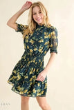 Floral Print Smocked Waist Mini Dress - EBYNN