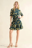 Floral Print Smocked Waist Mini Dress - EBYNN
