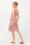 Boho Printed Tied Front Smocked Back Tiered Dress - EBYNN