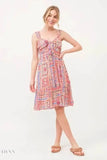 Boho Printed Tied Front Smocked Back Tiered Dress - EBYNN