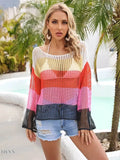 Angel Wings Color Block Openwork Boat Neck Cover Up - EBYNN