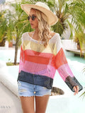 Angel Wings Color Block Openwork Boat Neck Cover Up - EBYNN