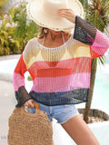 Angel Wings Color Block Openwork Boat Neck Cover Up - EBYNN