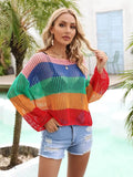Angel Wings Color Block Openwork Boat Neck Cover Up - EBYNN