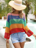 Angel Wings Color Block Openwork Boat Neck Cover Up - EBYNN