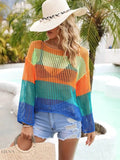 Angel Wings Color Block Openwork Boat Neck Cover Up - EBYNN