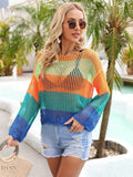 Angel Wings Color Block Openwork Boat Neck Cover Up - EBYNN