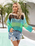 Angel Wings Color Block Openwork Boat Neck Cover Up - EBYNN