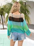 Angel Wings Color Block Openwork Boat Neck Cover Up - EBYNN