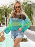 Angel Wings Color Block Openwork Boat Neck Cover Up - EBYNN