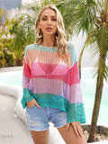 Angel Wings Color Block Openwork Boat Neck Cover Up - EBYNN