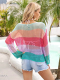 Angel Wings Color Block Openwork Boat Neck Cover Up - EBYNN