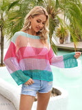 Angel Wings Color Block Openwork Boat Neck Cover Up - EBYNN