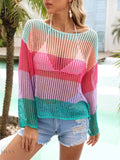 Angel Wings Color Block Openwork Boat Neck Cover Up - EBYNN