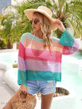 Angel Wings Color Block Openwork Boat Neck Cover Up - EBYNN