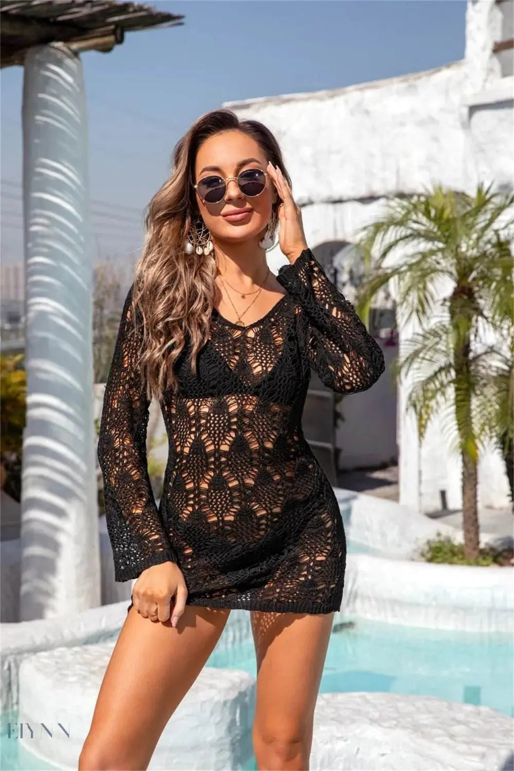 Plus Size Angel Wings Cover Up Black Crochet - EBYNN