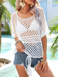 Angel Wings Cutout Round Neck Short Sleeve Cover Up - EBYNN