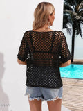 Angel Wings Cutout Round Neck Short Sleeve Cover Up - EBYNN