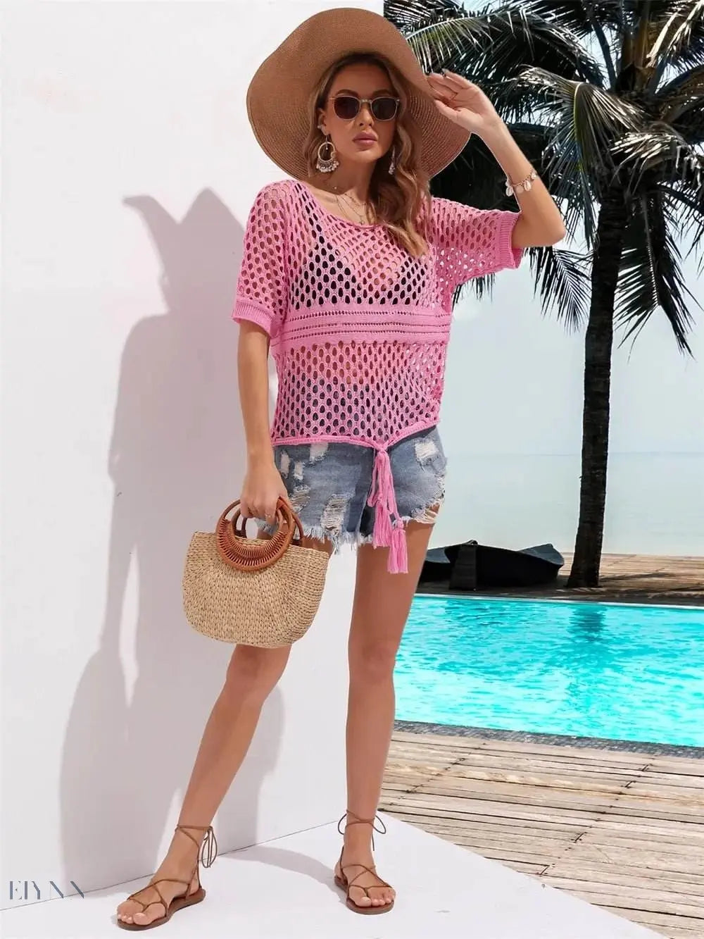 Angel Wings Cutout Round Neck Short Sleeve Cover Up - EBYNN