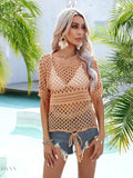 Angel Wings Cutout Round Neck Short Sleeve Cover Up - EBYNN