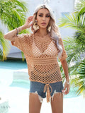 Angel Wings Cutout Round Neck Short Sleeve Cover Up - EBYNN