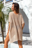 Angel Wings Openwork Slit Scoop Neck Cover Up - EBYNN