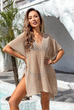 Angel Wings Openwork Slit Scoop Neck Cover Up - EBYNN