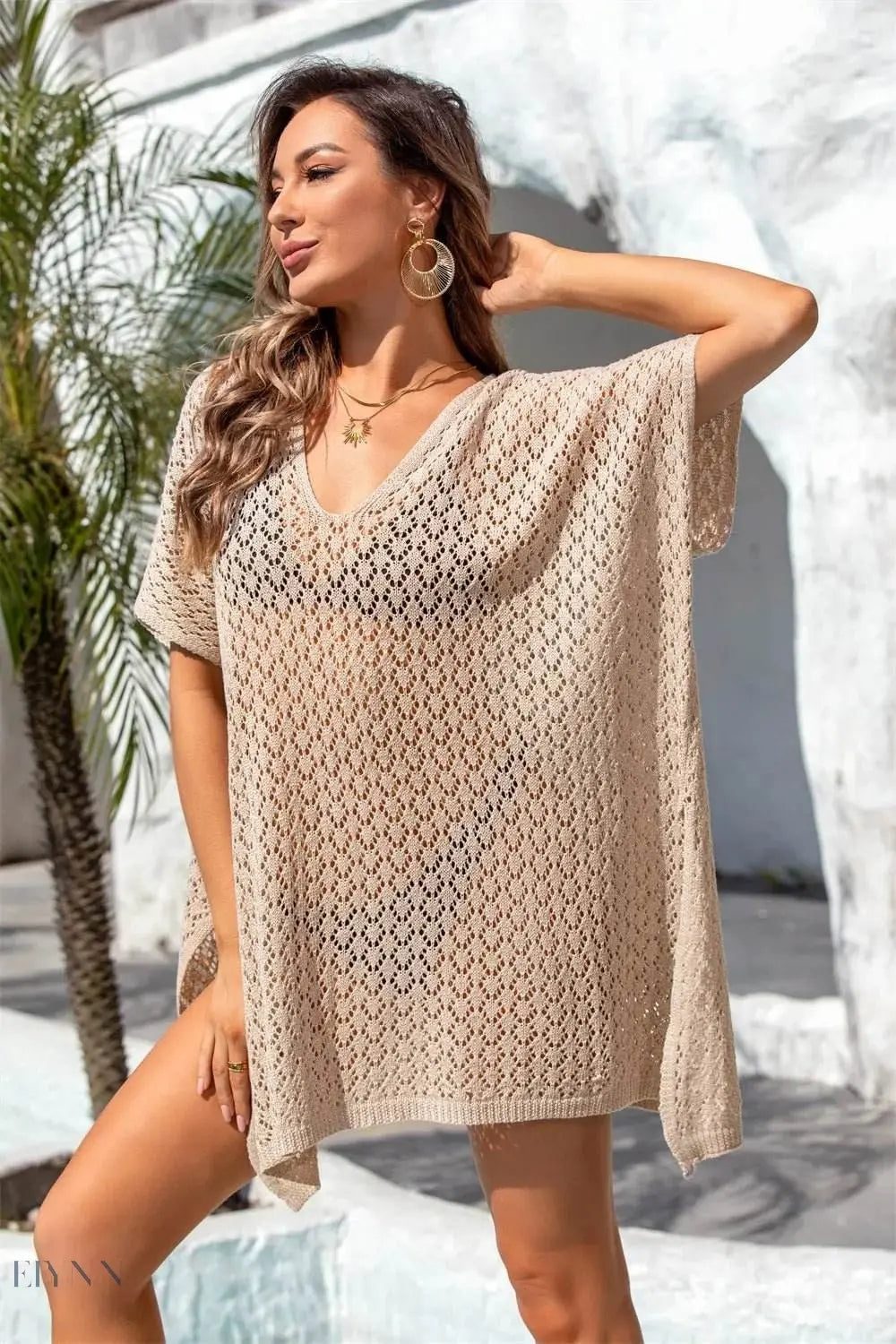 Angel Wings Openwork Slit Scoop Neck Cover Up - EBYNN