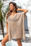 Angel Wings Openwork Slit Scoop Neck Cover Up - EBYNN