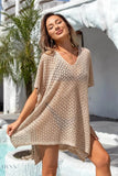 Angel Wings Openwork Slit Scoop Neck Cover Up - EBYNN