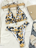 Animal Print Halter Neck Bikini Set - EBYNN