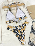 Animal Print Halter Neck Bikini Set - EBYNN