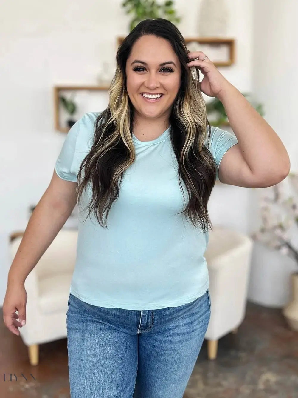 Basic Bae Bamboo Short Sleeve T-Shirt - Full Size Round Neck - EBYNN