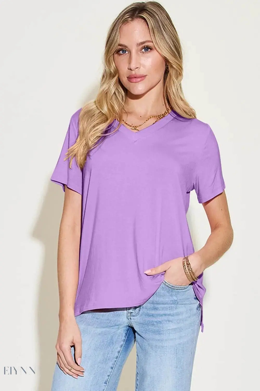 Bamboo V-Neck T-Shirt - High-Low Design in Full Sizes - EBYNN