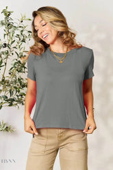 Basic Round Neck T-Shirt - Full Size Short Sleeve Tee for Everyday Wear - EBYNN
