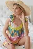 BiBi Tie Dye V Neck Top with Ruffle - Stylish Knit. - EBYNN