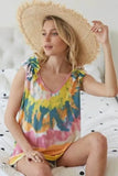BiBi Tie Dye V Neck Top with Ruffle - Stylish Knit. - EBYNN