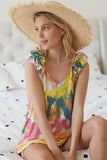 BiBi Tie Dye V Neck Top with Ruffle - Stylish Knit. - EBYNN
