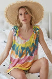BiBi Tie Dye V Neck Top with Ruffle - Stylish Knit. - EBYNN