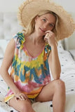 BiBi Tie Dye V Neck Top with Ruffle - Stylish Knit. - EBYNN