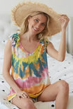 BiBi Tie Dye V Neck Top with Ruffle - Stylish Knit. - EBYNN