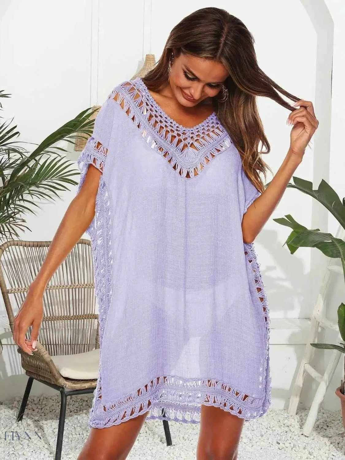 Boho Crochet Beach Cover Up Lightweight Dress for Effortless Style - EBYNN