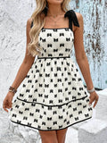 Bow Print Tie Shoulder Dress for Effortless Style and Comfort - EBYNN