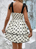 Bow Print Tie Shoulder Dress for Effortless Style and Comfort - EBYNN