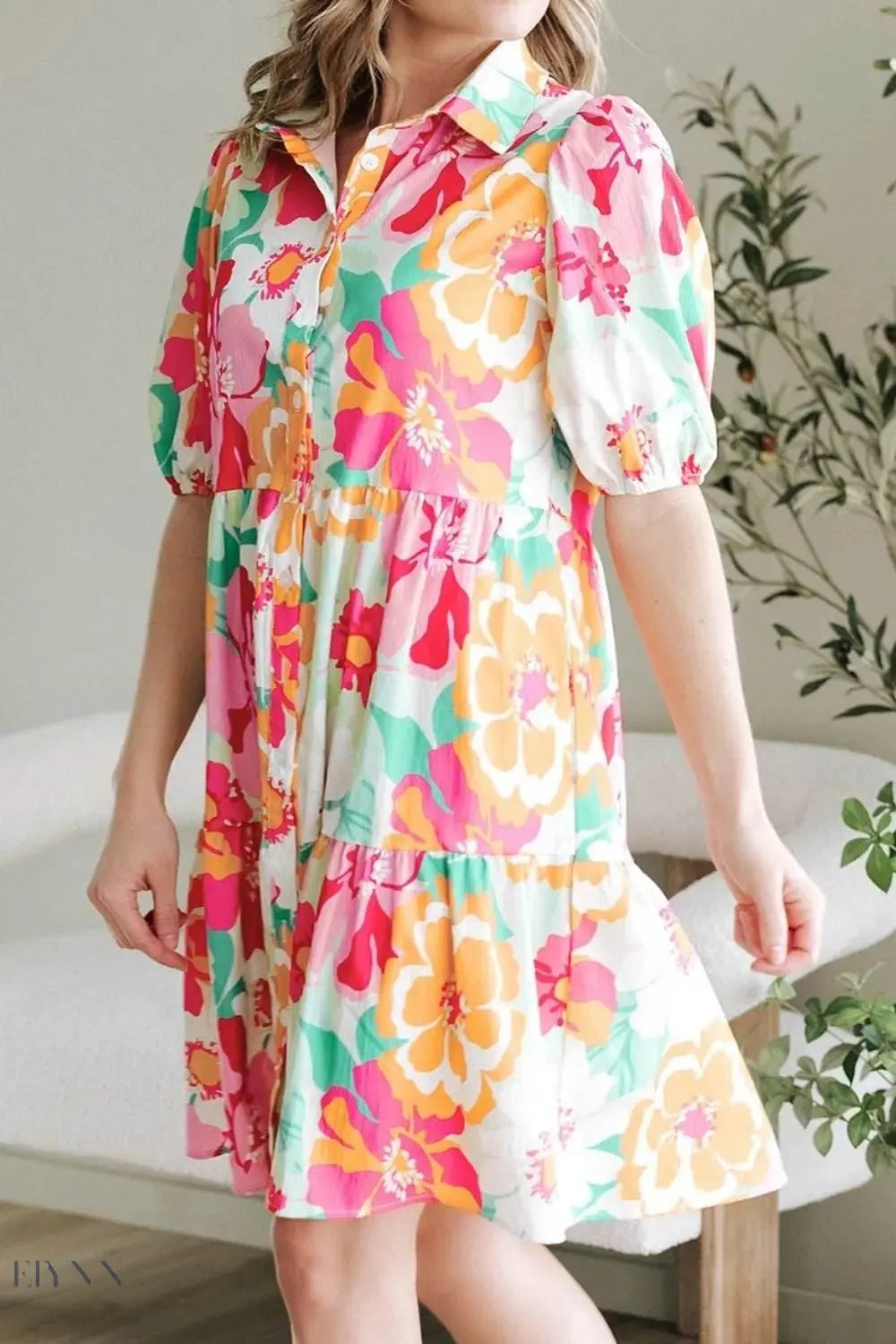 Floral Babydoll Dress with Puff Sleeves - EBYNN