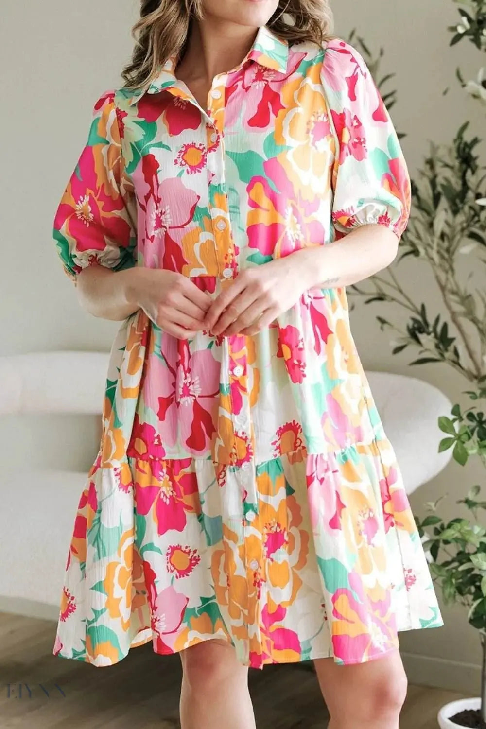 Floral Babydoll Dress with Puff Sleeves - EBYNN