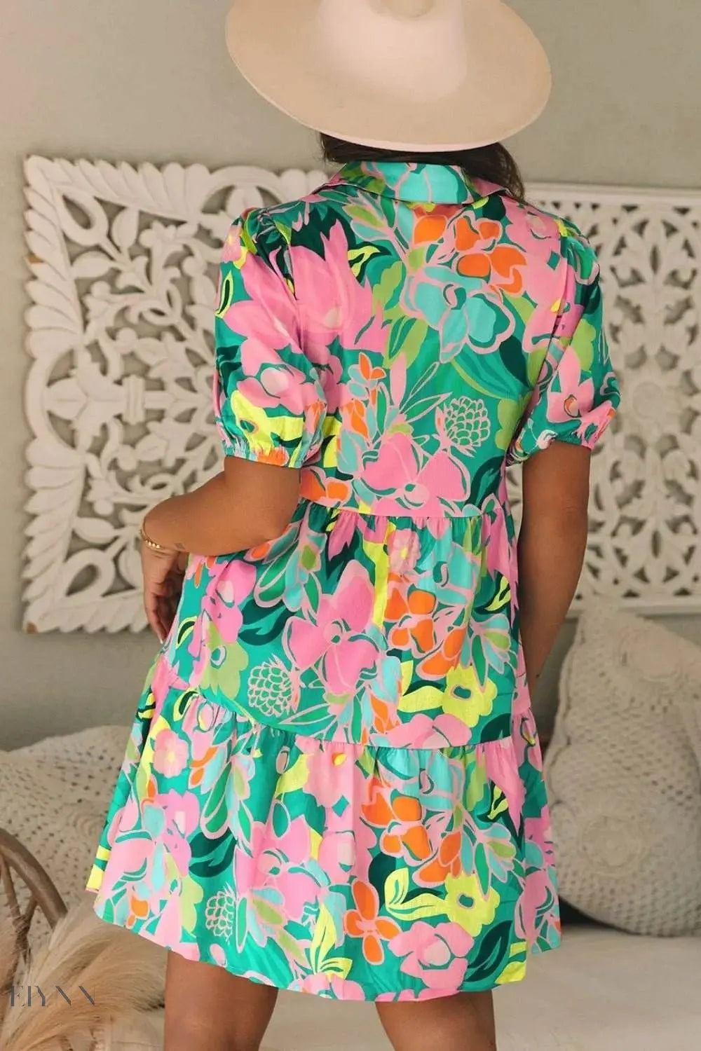 Floral Babydoll Dress with Puff Sleeves - EBYNN